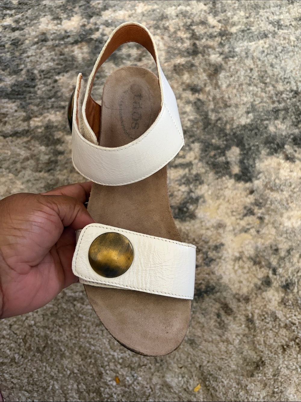 Taos Footwear White Slingback Sandals with Brass Accent